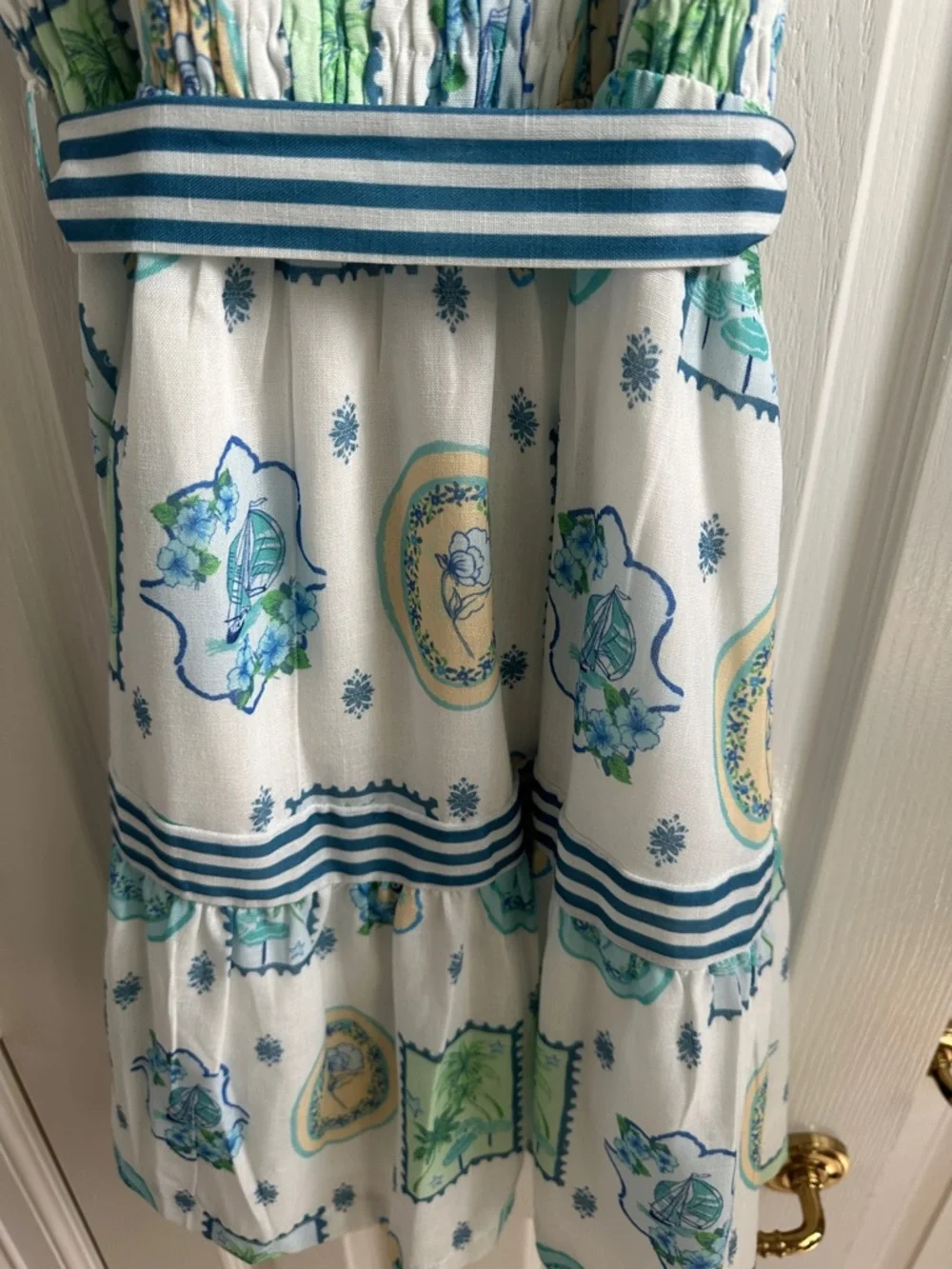 Avara boutique Blue & White Printed Ruffle Strap Summer Dress - Picture 8 of 8